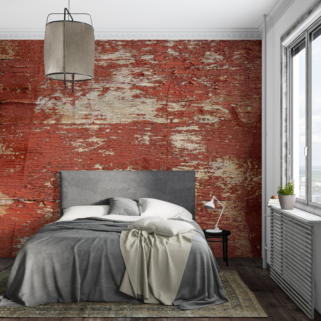 Red brick wallpaper in modern living room showing industrial vintage style
