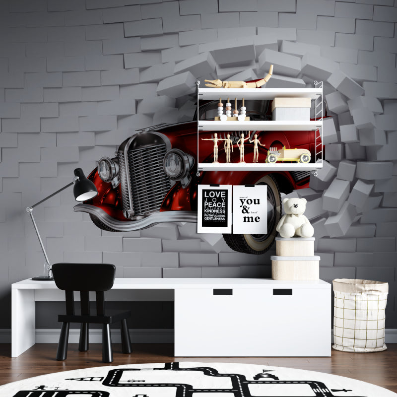 Classic Car Wallpaper creates stunning focal point in teen bedroom with 3D effect