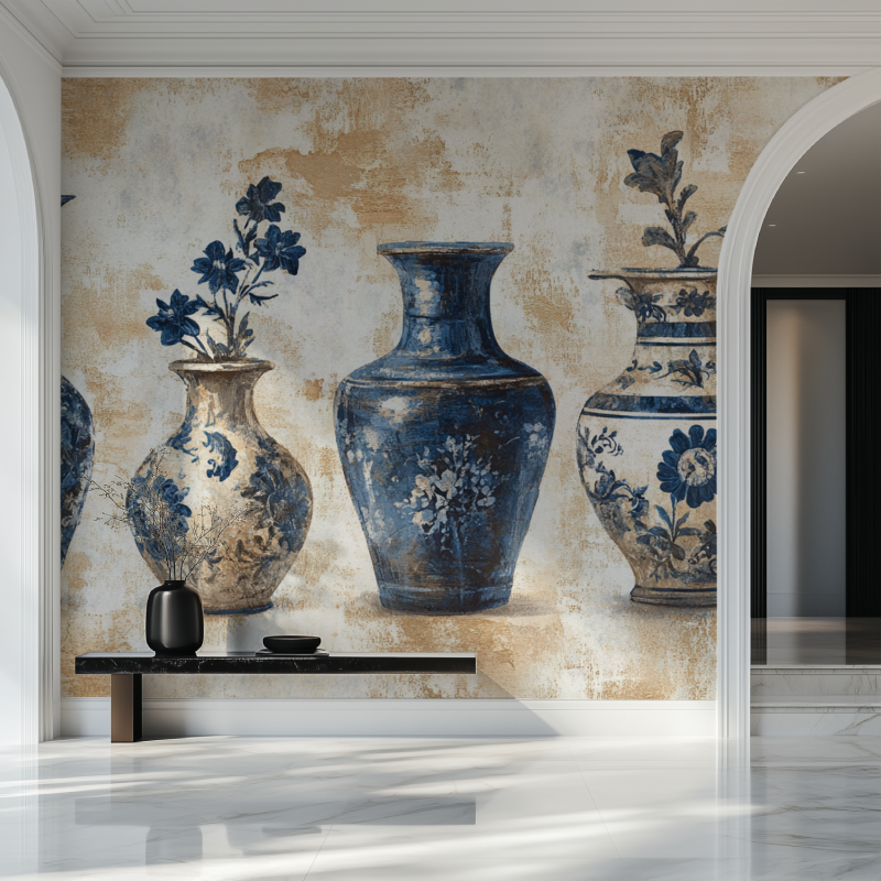 Chinese vase pattern in luxury master bedroom
