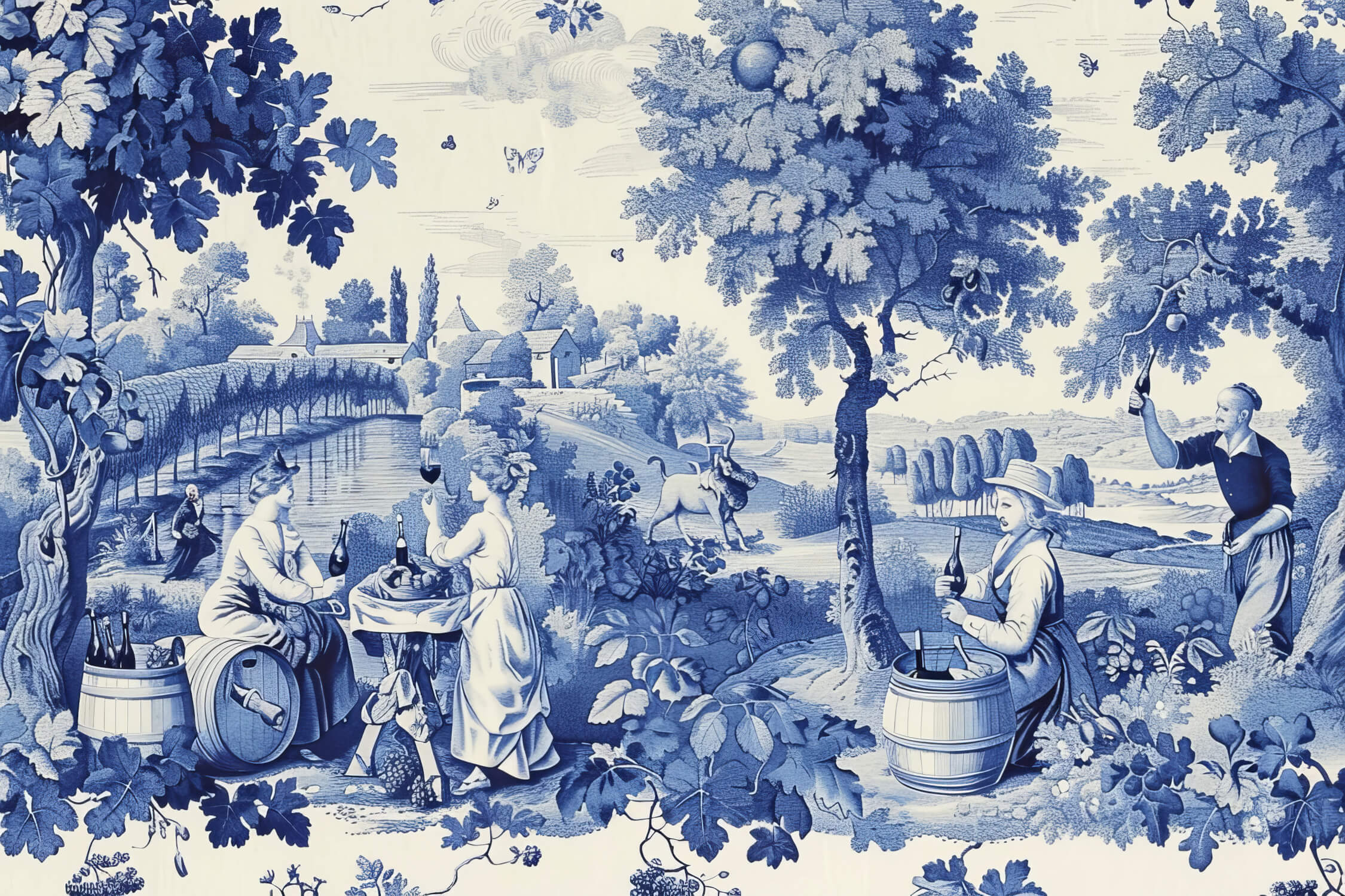 French Toile de Jouy wallpaper design file showing detailed countryside pattern
