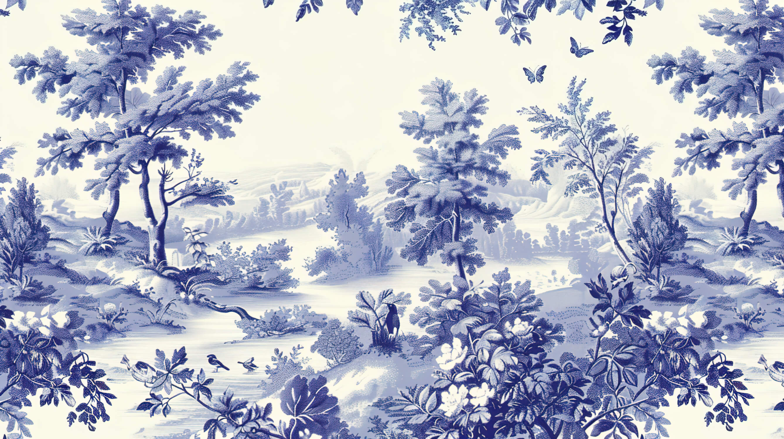 Blue Toile de Jouy landscape design file showing intricate pattern details