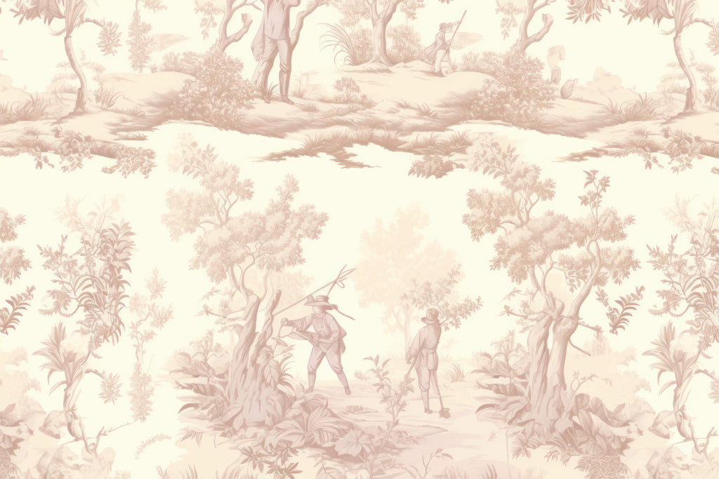 Toile de Jouy pattern design file showing intricate pastoral scene details in beige tones