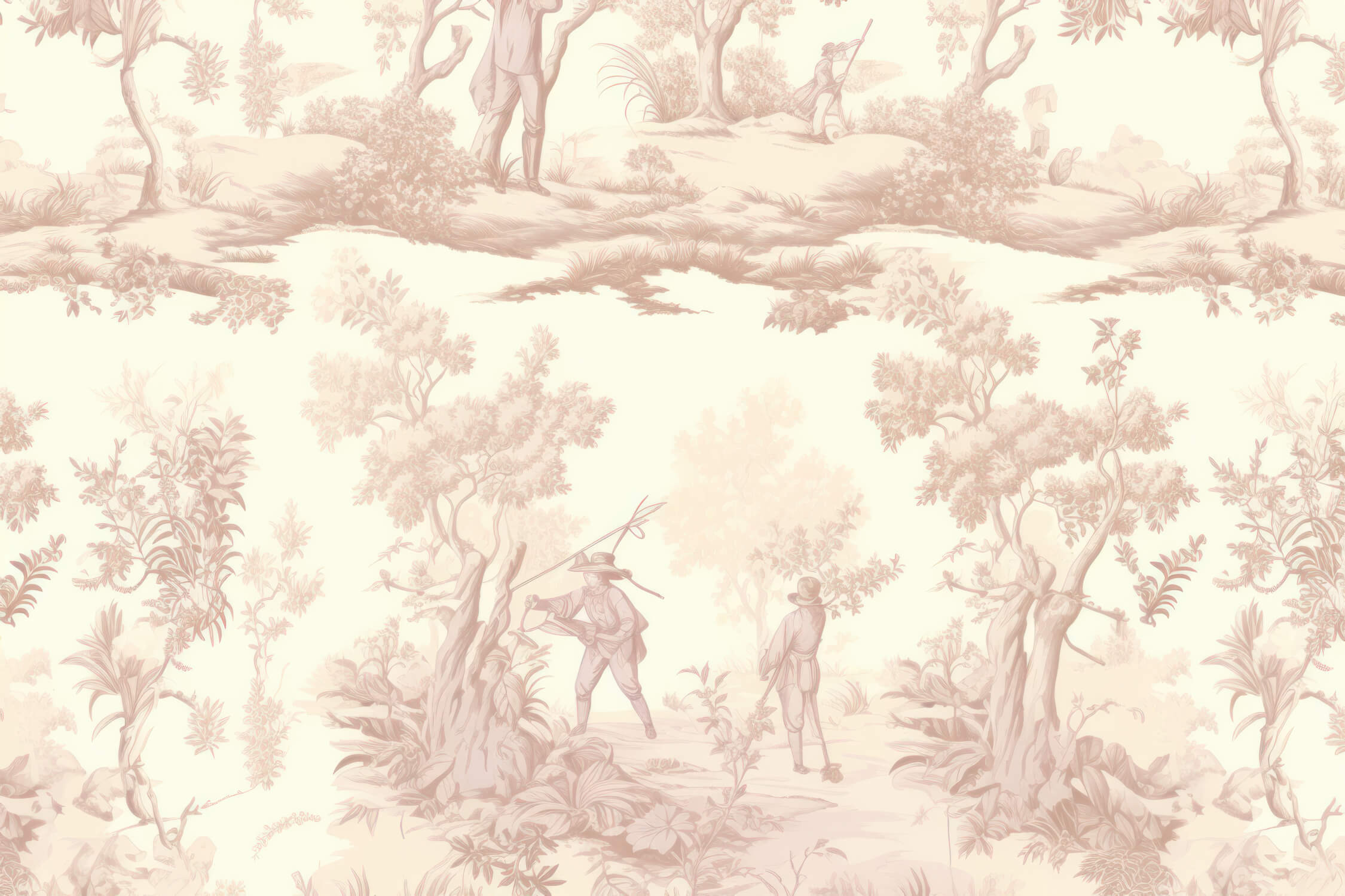 Toile de Jouy pattern design file showing intricate pastoral scene details in beige tones