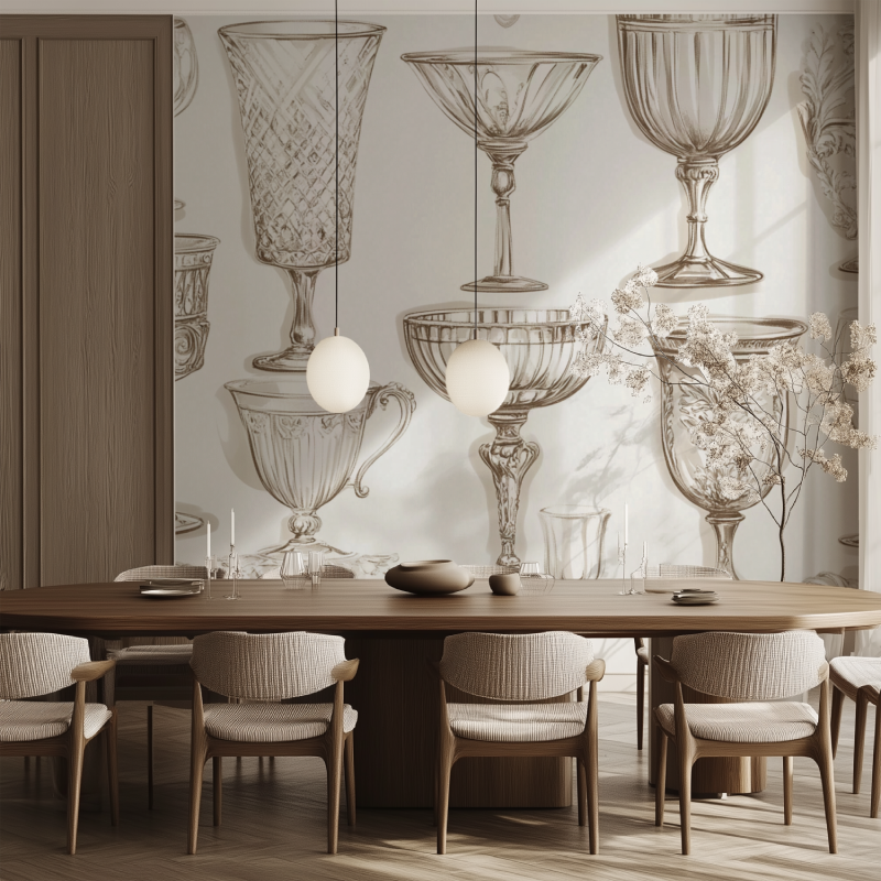 Vintage wallpaper with crystal design in a bright living room setting