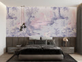 Lavender Toile de Jouy Wallpaper in bright master bedroom showing pastoral scene detail