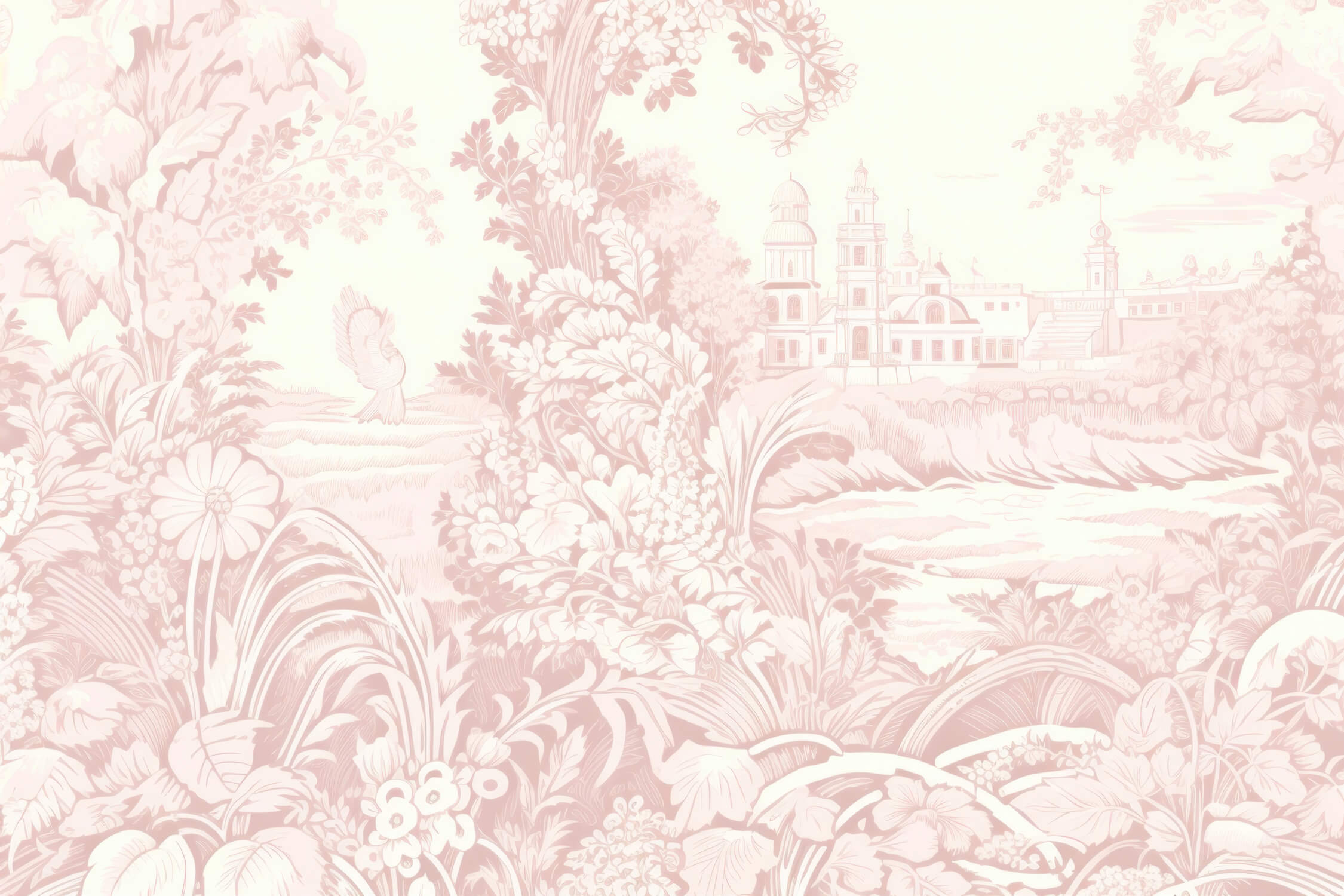Pink Toile de Jouy pattern design file showing detailed pastoral scenes and architectural elements
