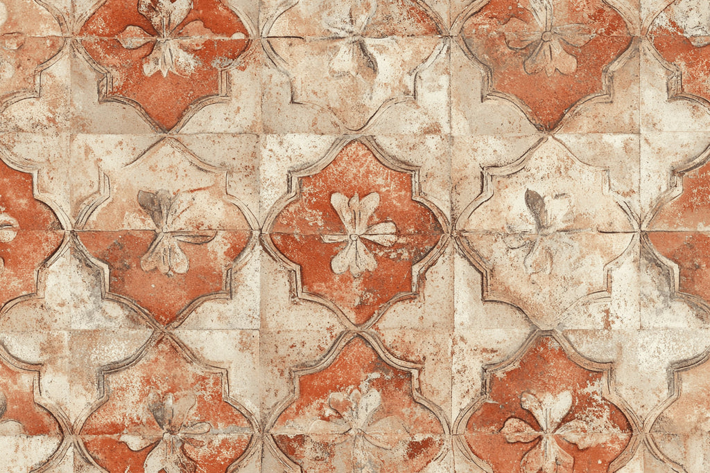 Terracotta floral tiles pattern design file showing intricate vintage details and warm earth tones