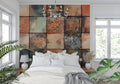 Vintage tile wallpaper in modern kitchen showing terracotta and turquoise pattern
