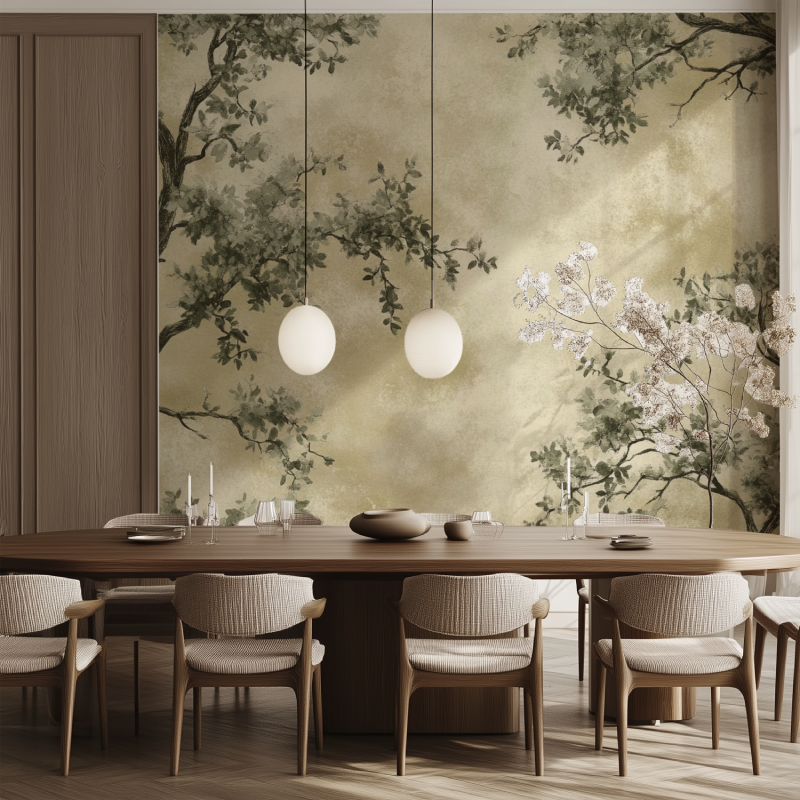 Vintage foliage pattern brightening up an entrance hallway with elegant design