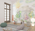 Dinosaur Mural Wallpaper | Watercolor Pastel Baby Dragons Cave