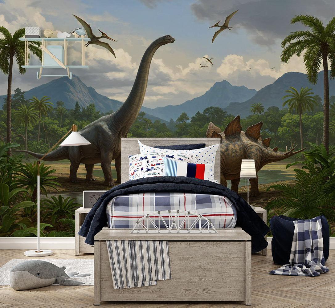 Dinosaur Mural Wallpaper | Jurassic Landscape with Brachiosaurus