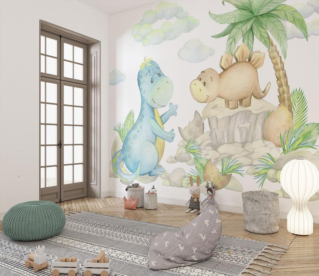 Dinosaur Mural Wallpaper | Watercolor Prehistoric Friends