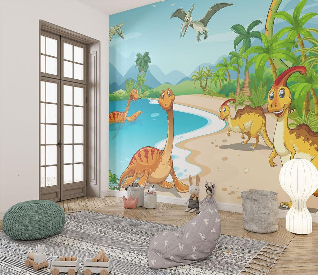 Dinosaur Mural Wallpaper | Tropical Paradise Adventure