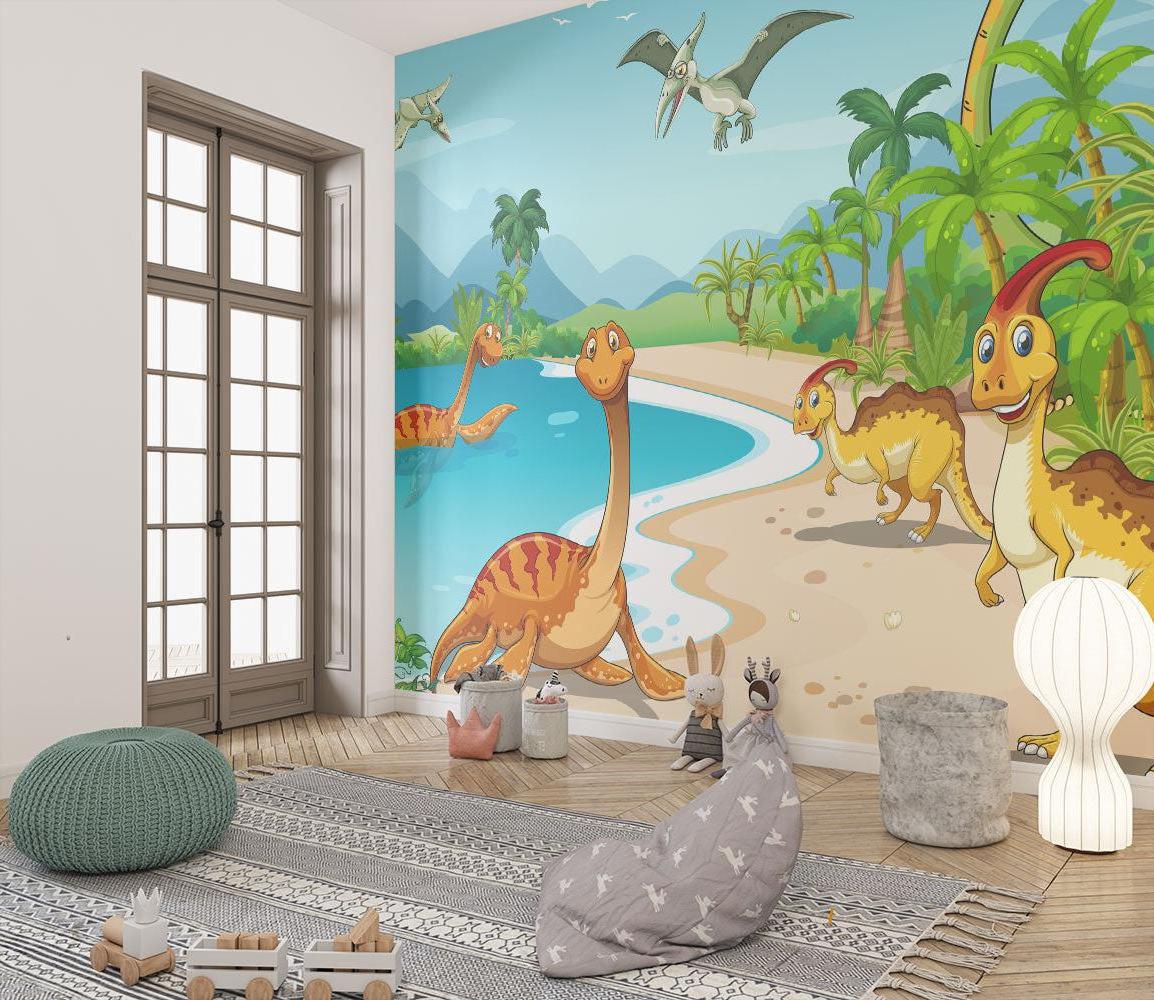 Dinosaur Mural Wallpaper | Tropical Paradise Adventure