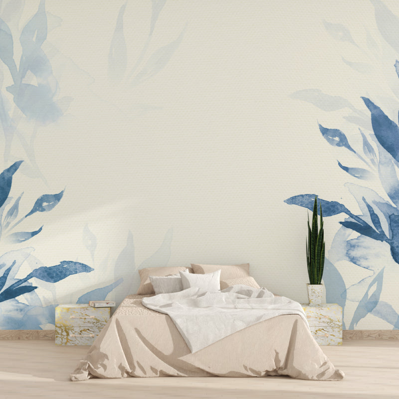 Watercolor botanical mural making dining room feel fresh and open