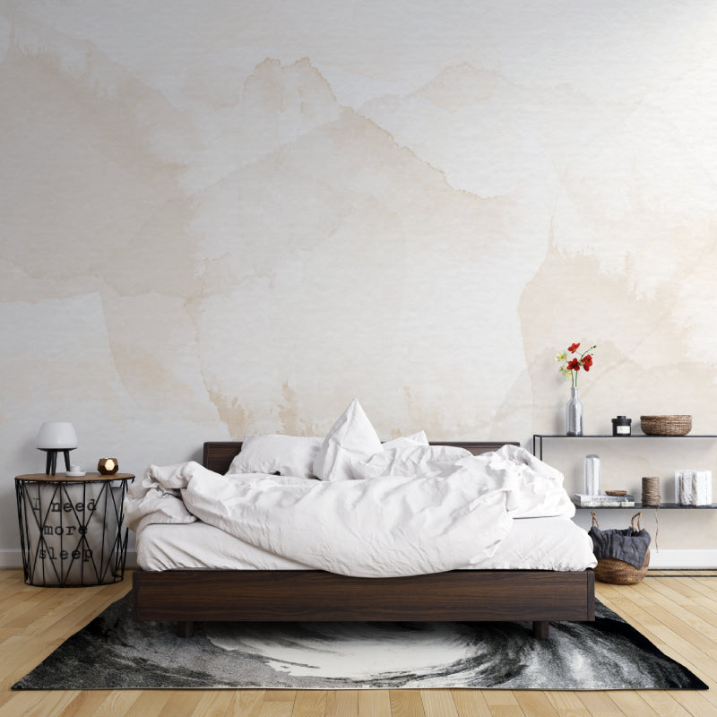 Abstract beige wallpaper adding sophistication to dining room setting