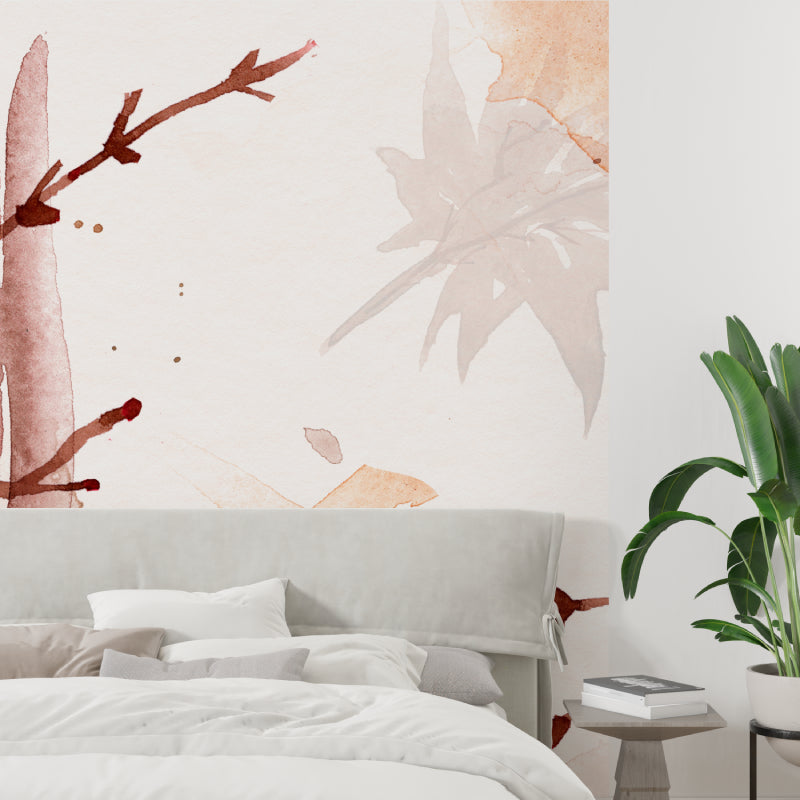 Watercolor wall mural bringing warmth to dining room space