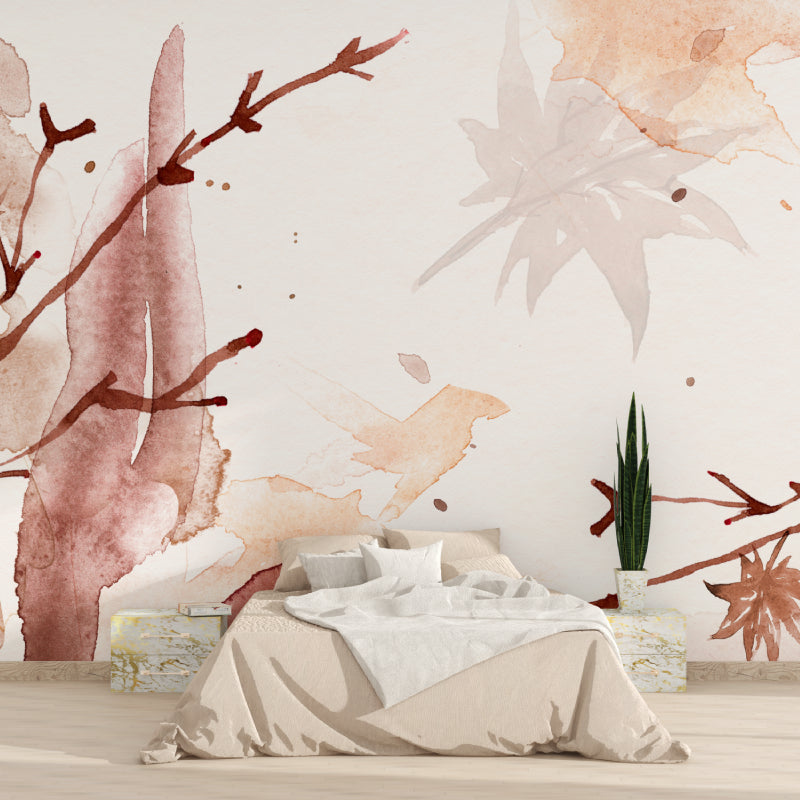 Botanical watercolor design enhancing home office with soft terracotta shades