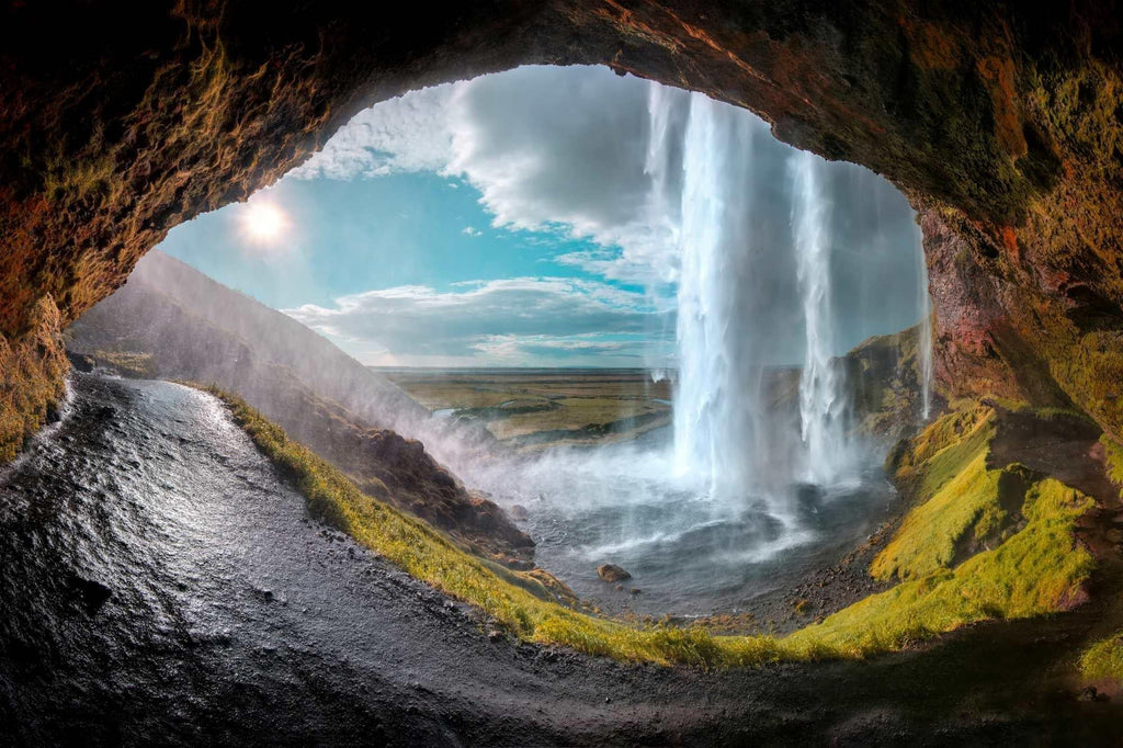 Mountain stream and cave design file showing detailed water cascades and natural rock textures