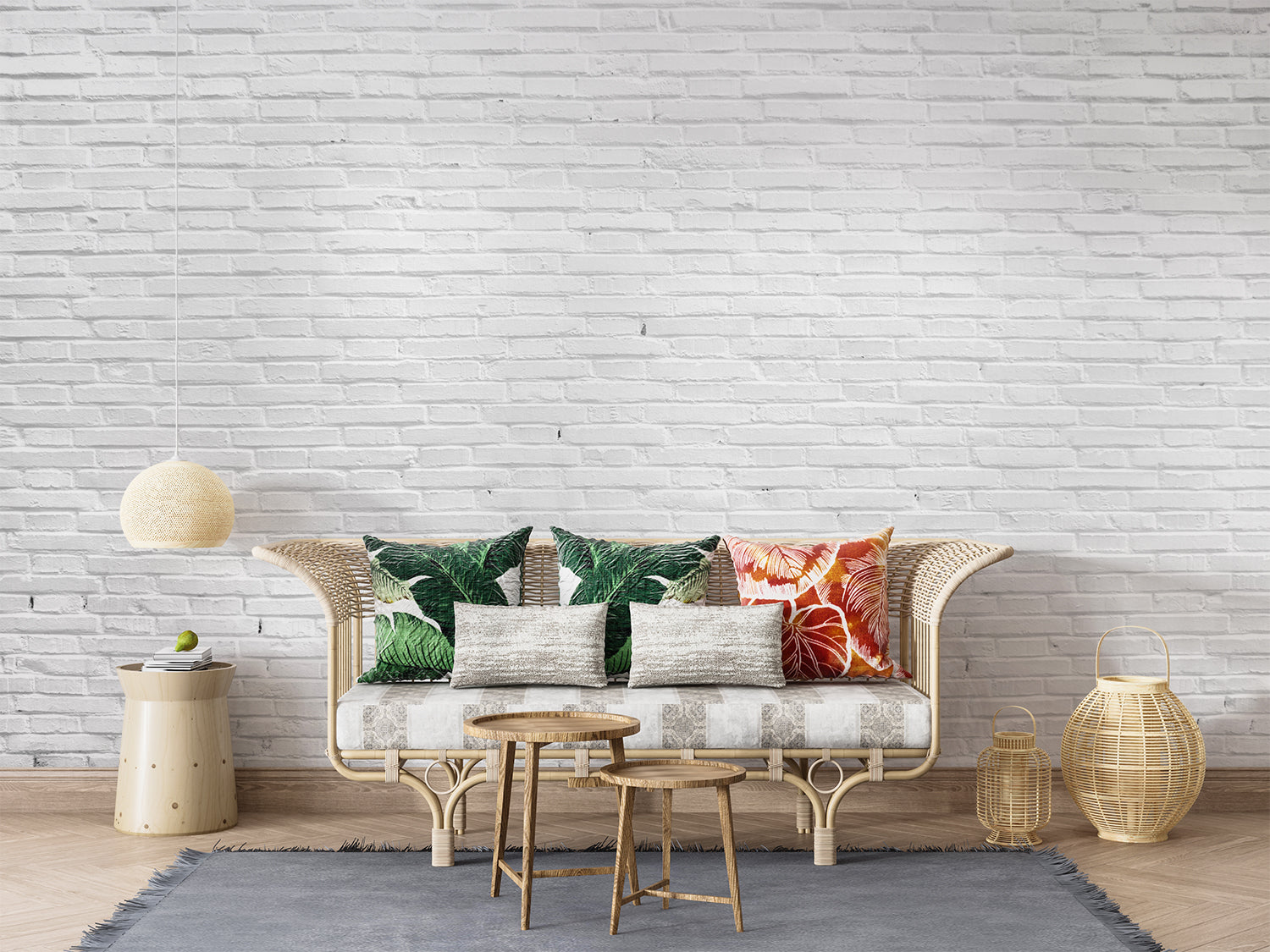 3D white brick wallpaper showcased in a minimalist dining area