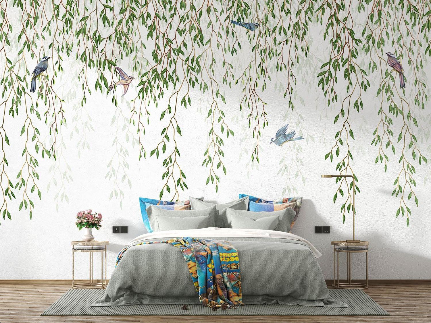 Botanical willow tree mural transforming a dining room wall