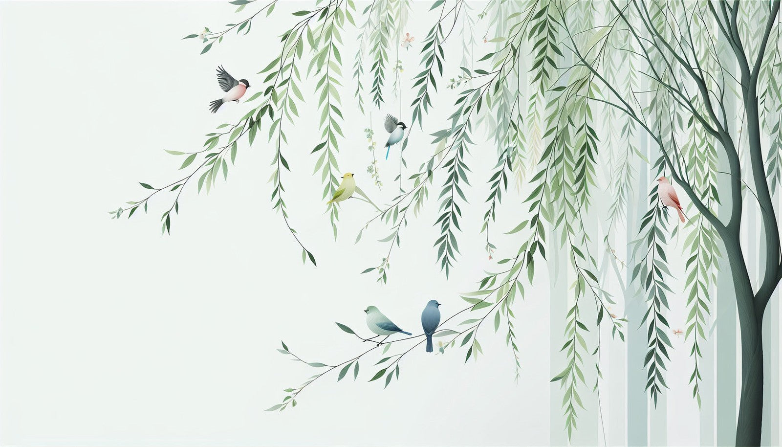 Willow tree wallpaper design file showing detailed branches and birds pattern