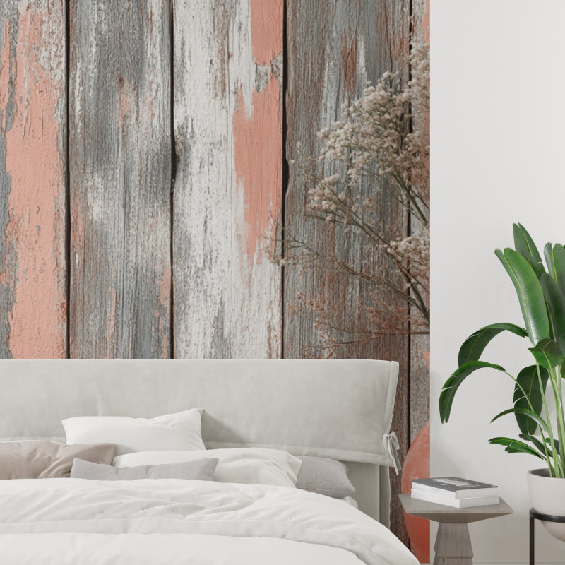 Wood effect mural in home office showing texture detail