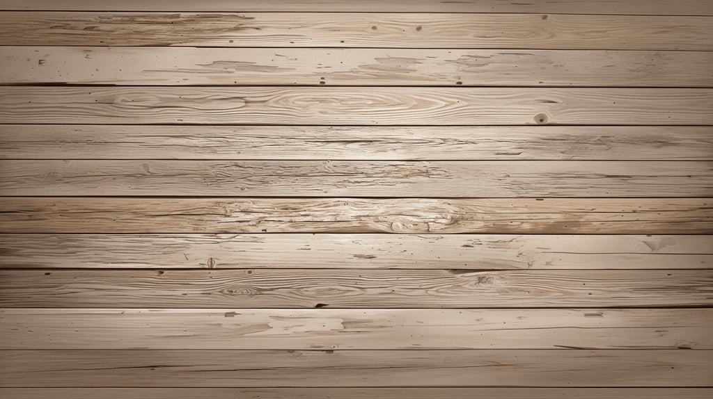 Rustic wood effect wallpaper in Scandinavian bedroom with white bedding and minimal furniture