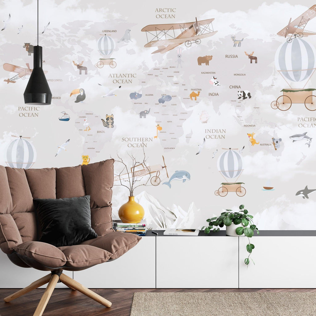 Educational Map Wallpaper in school room showing learning potential