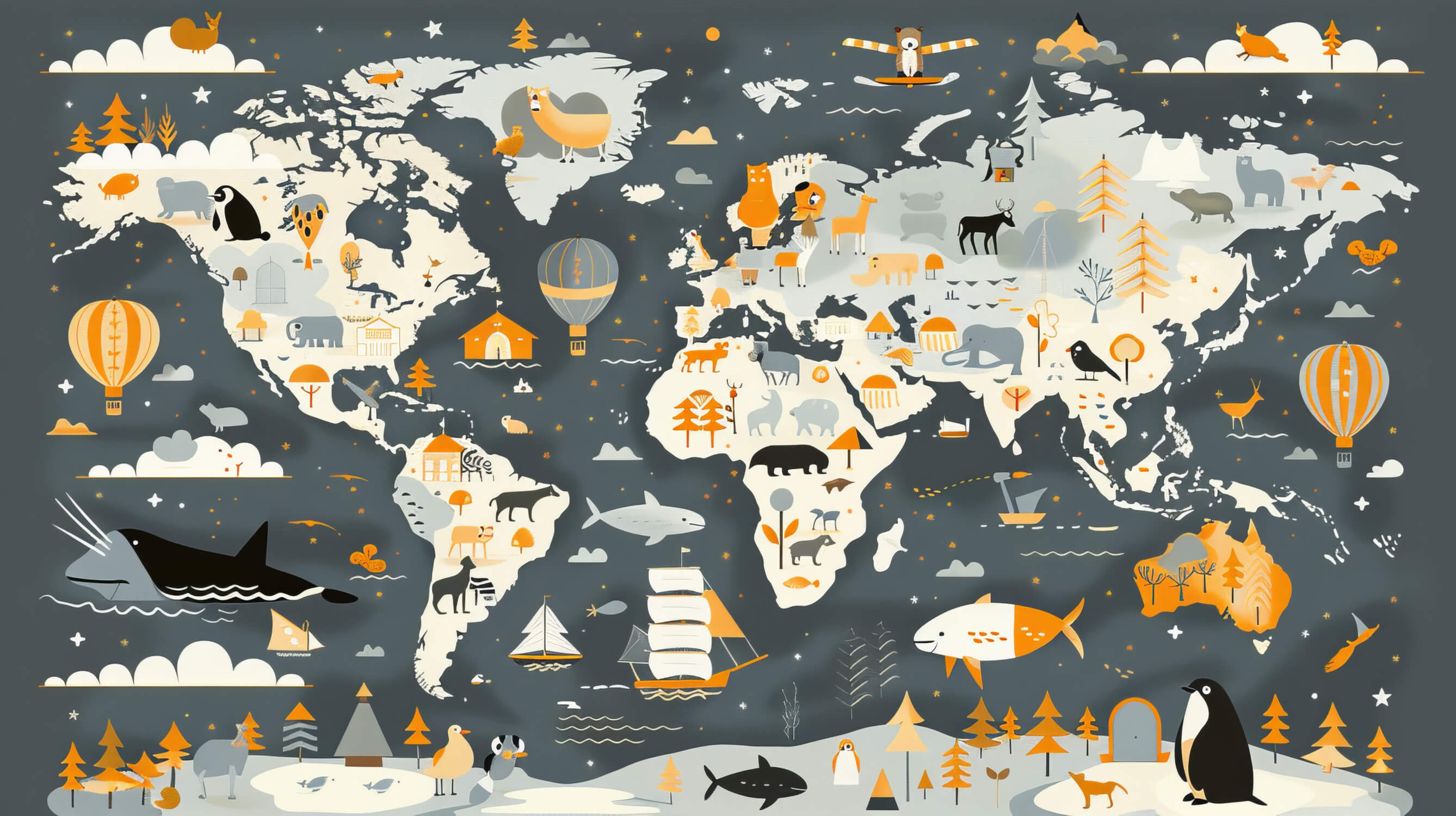 World map wallpaper design file showing detailed animal illustrations and geographical features
