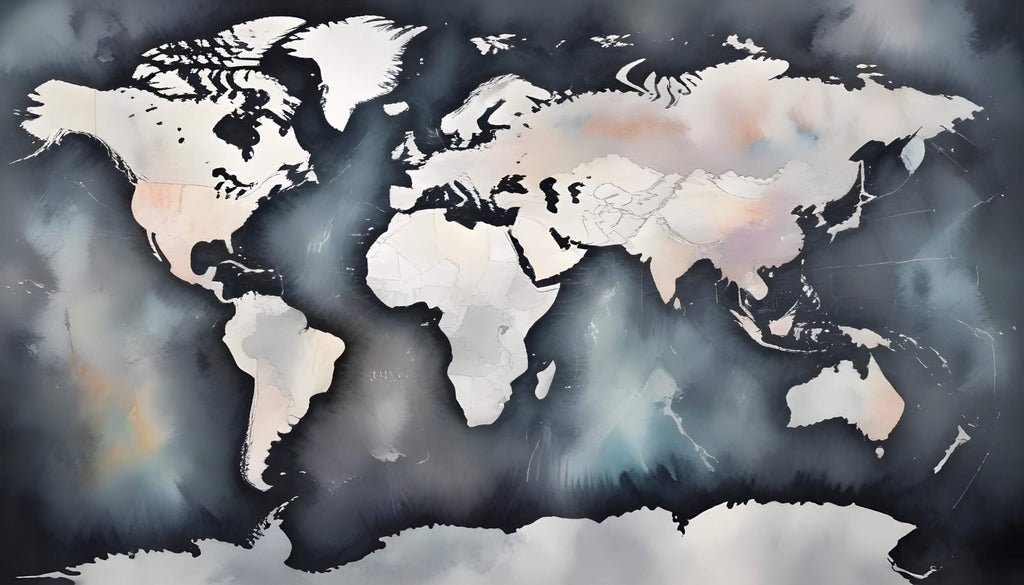 World Map Wallpaper design file showing navy blue watercolor pattern with white continents