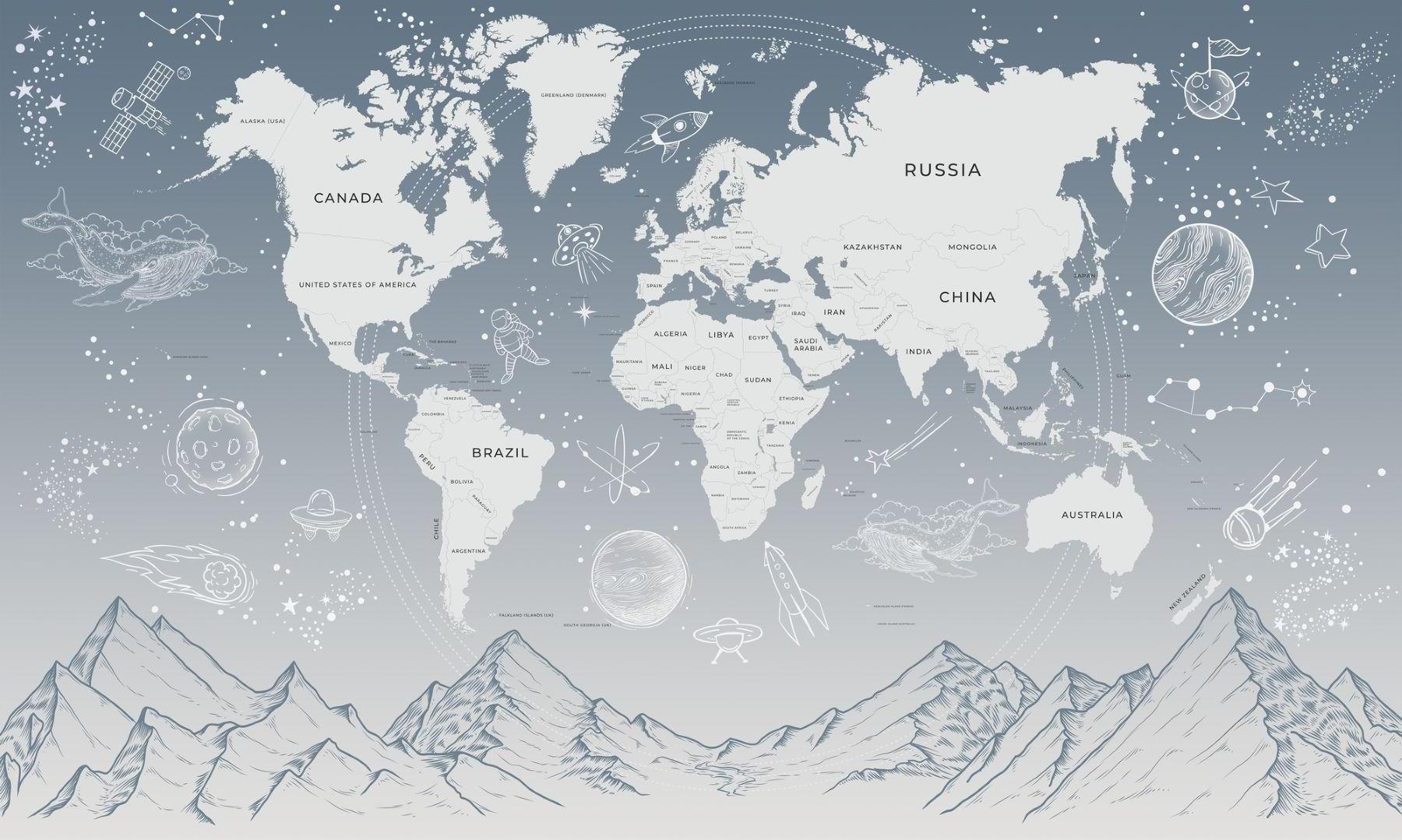 World map constellation design file showing detailed pattern and space elements