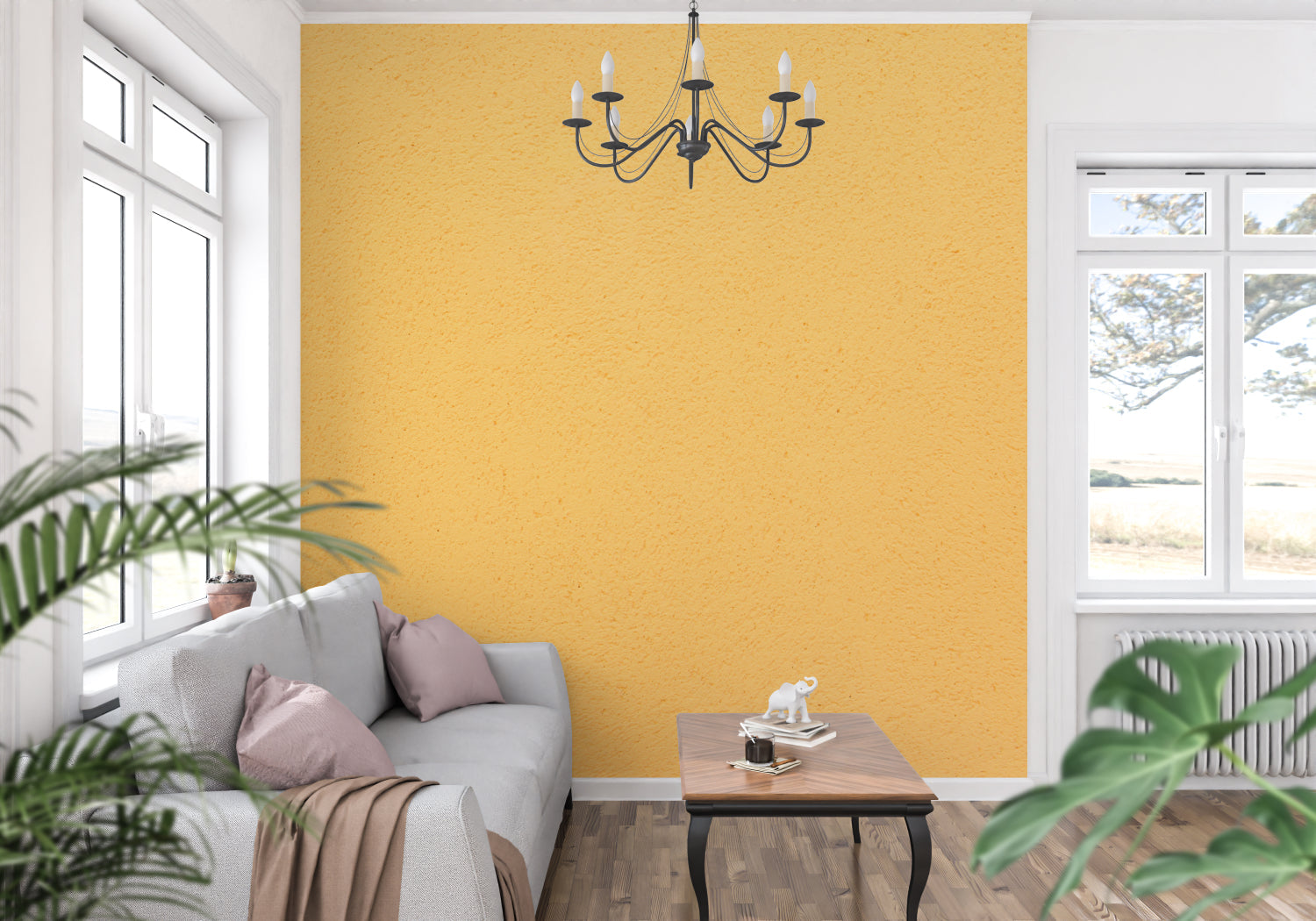 Warm yellow wallpaper creating a welcoming entrance hallway