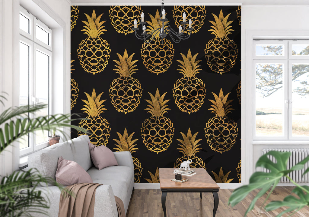 Zen garden wallpaper creating a peaceful atmosphere in a modern living room with minimalist furniture
