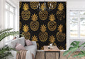 Zen garden wallpaper creating a peaceful atmosphere in a modern living room with minimalist furniture