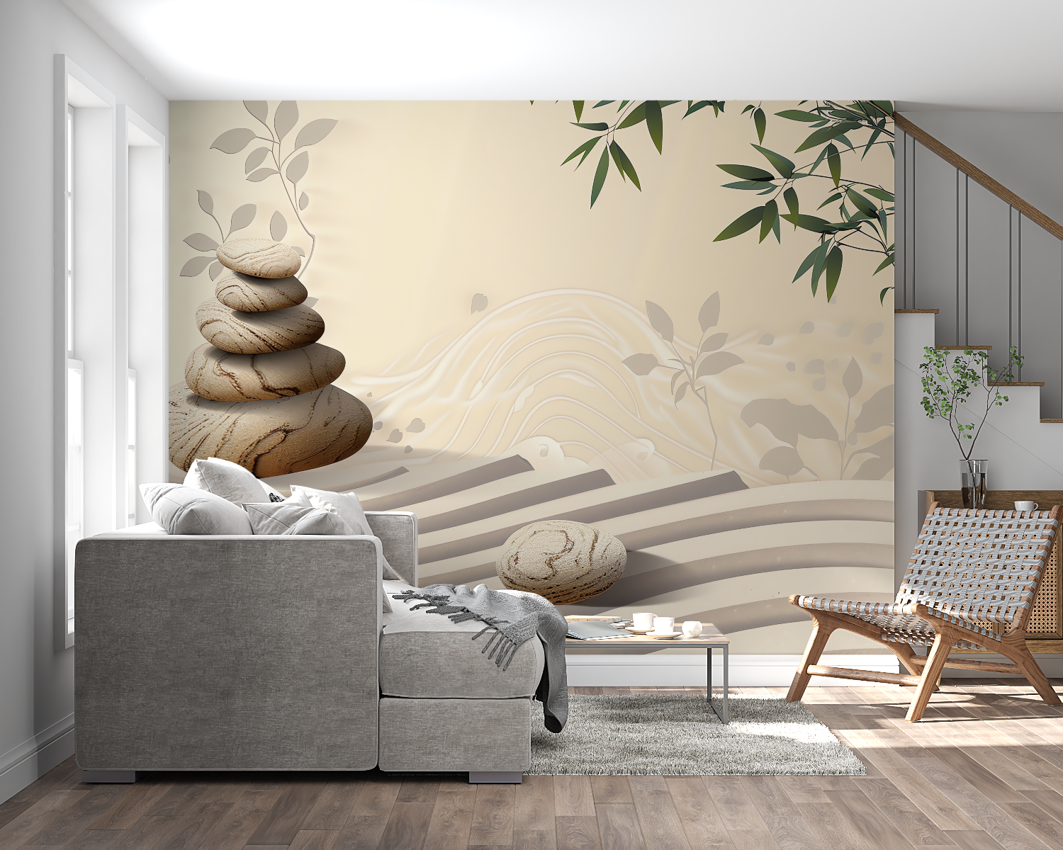 Peaceful zen wallpaper in a master bedroom with natural light