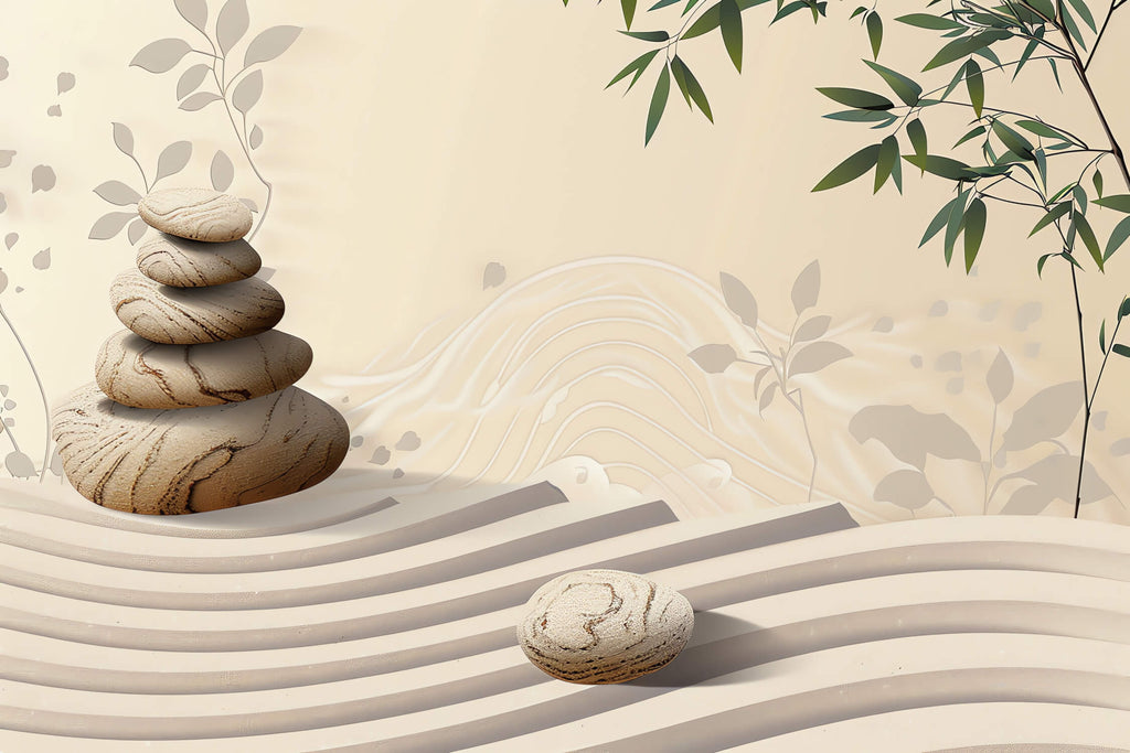 Design file showing bamboo leaves and stone pattern detail