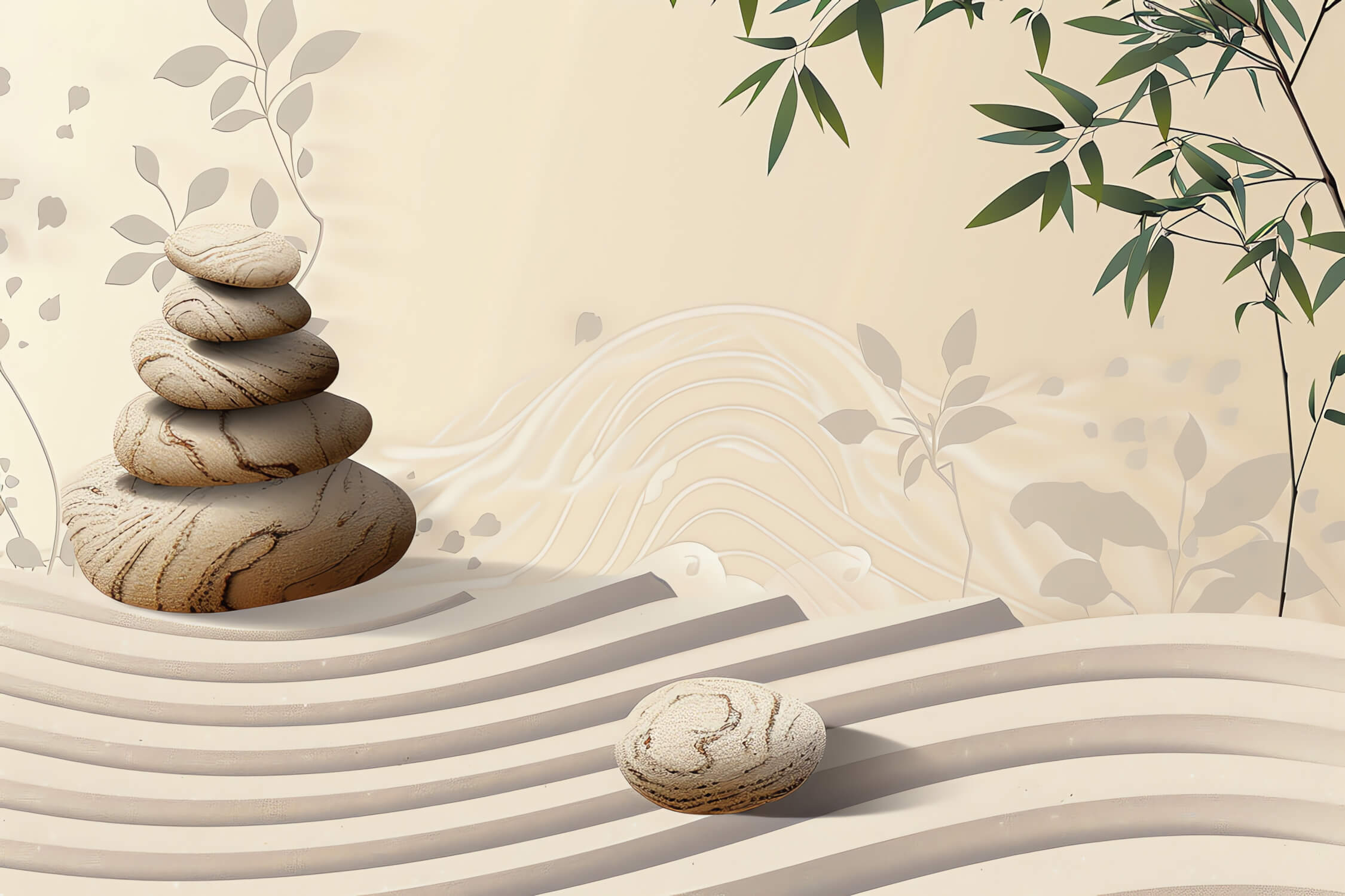 Design file showing bamboo leaves and stone pattern detail